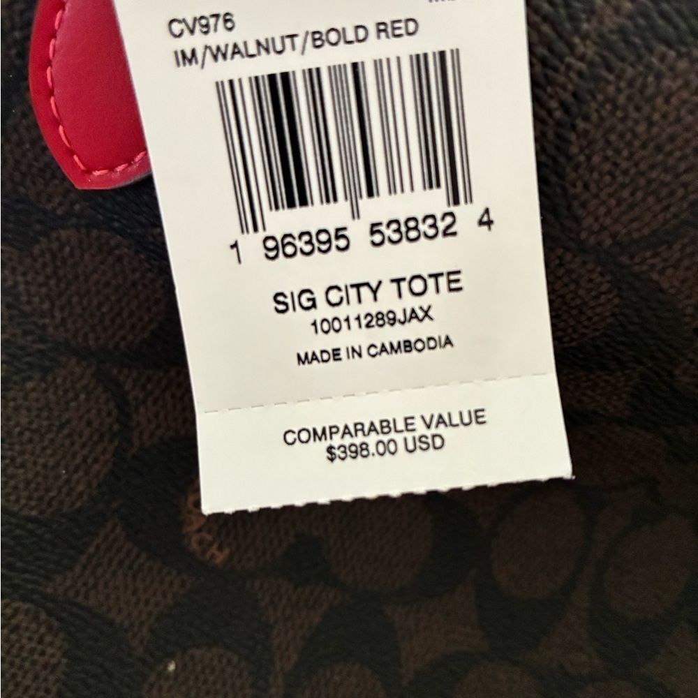 Coach Signature Tote in Brown and Red - Picture 8 of 9